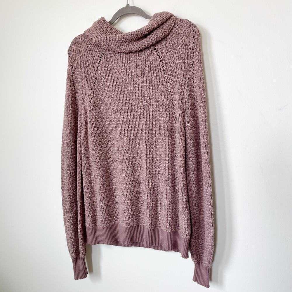 Free People By Your Side Sweater XS Mauve Pink Cowl Neck Oversized Waffle Knit - Picture 8 of 12